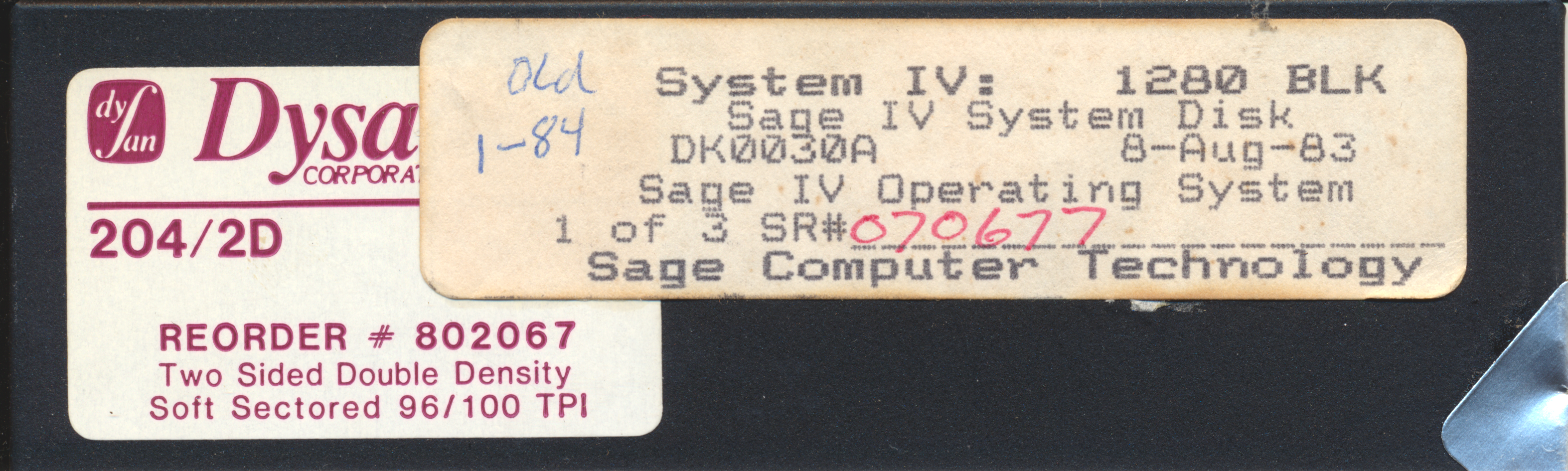 Sage IV System Disk DK0030A 8-Aug-83 Sage IV Operating System 1 of 3