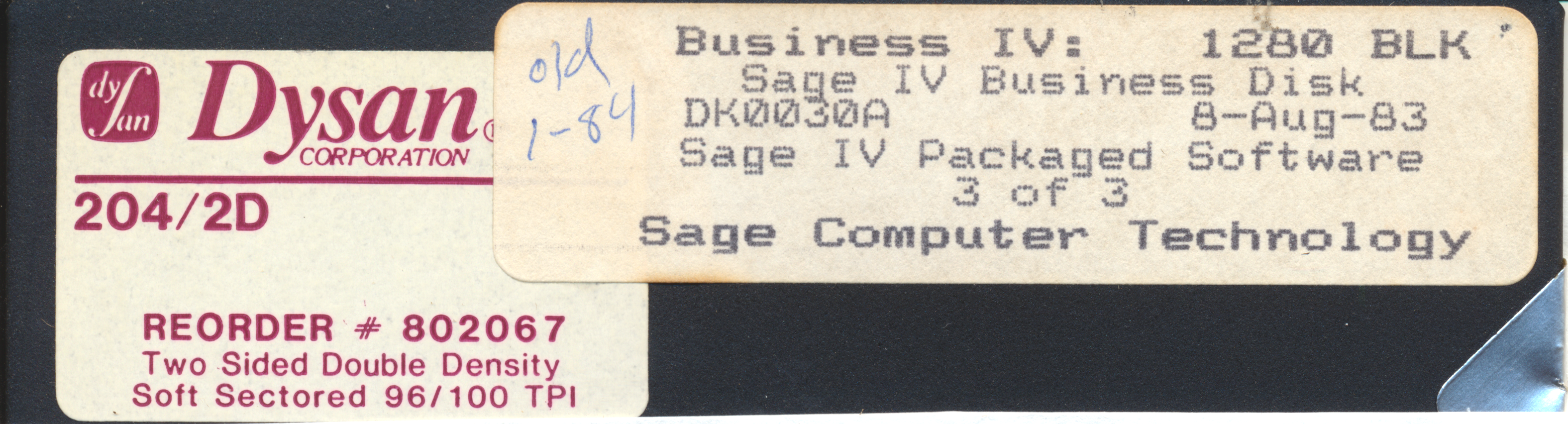 Sage IV Business Disk DK0030A 8-Aug-83 Sage IV Packaged Software 3 of 3