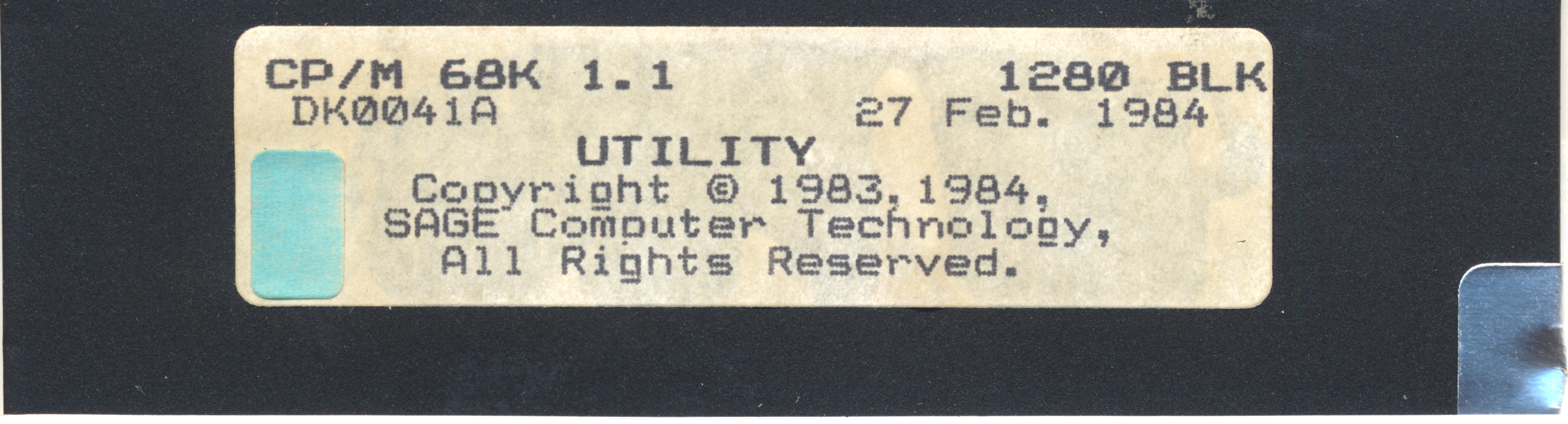 CP/M 68K 1.1 1280 BLK DK0041A 27 Feb. 1984 UTILITY Copyright © 1983, 1984…