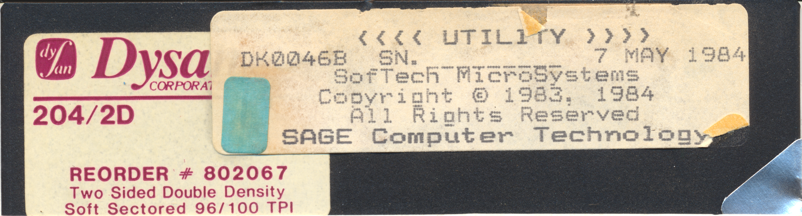 <<<< UTILITY >>>> DK0046B SN. ________ 7 MAY 1984 SofTech MicroSystems…