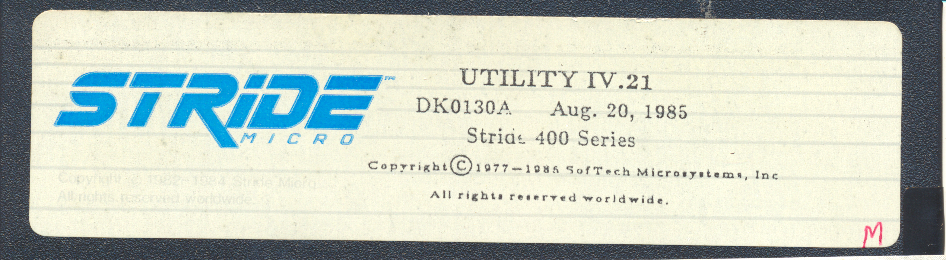 UTILITY IV.21 DK0130A Aug. 20, 1986 Stride 400 Series Copyright © 1977 - 1986…