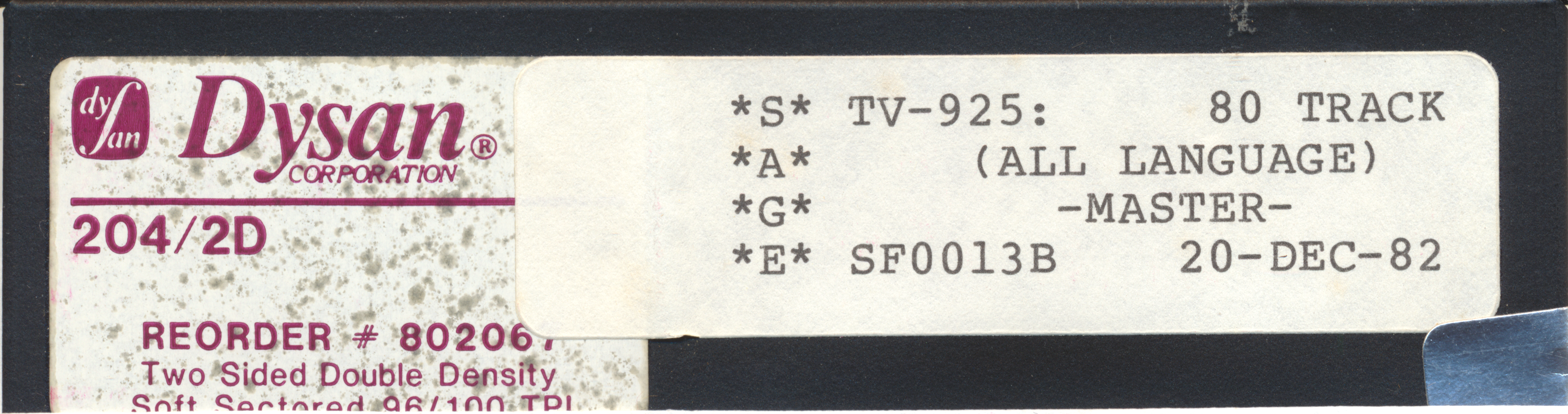 *S* TV-925: 80 TRACK *A* (ALL LANGUAGES) *G* -MASTER- *E* SF0013B 20-DEC-82