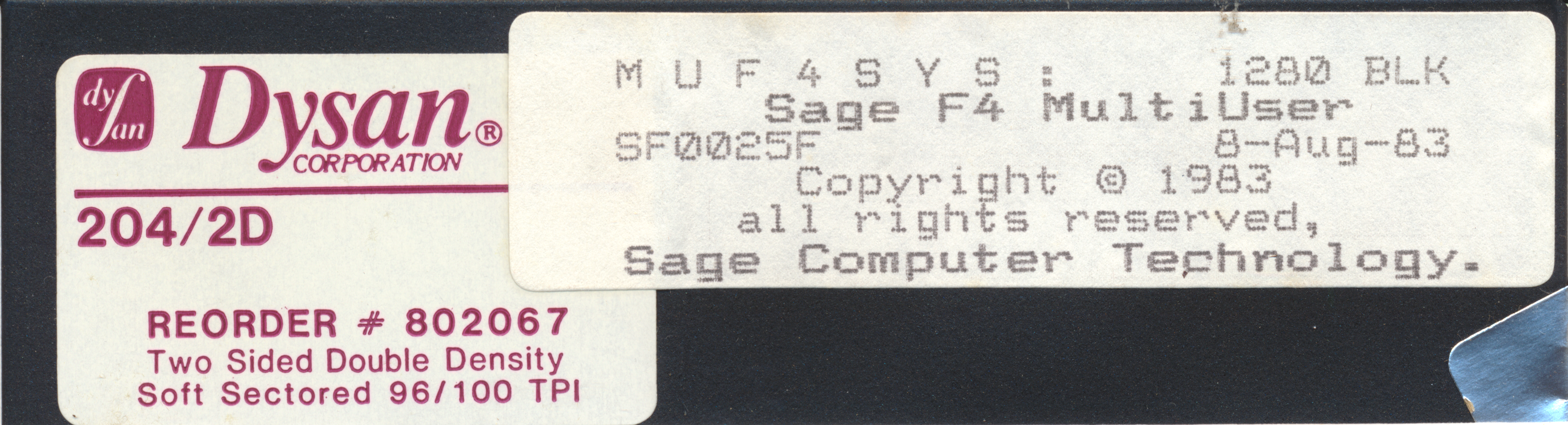M U F 4 S Y S : 1280 BLK Sage F4 MultiUser SF0025F 8-Aug-83 Copright © 1983…
