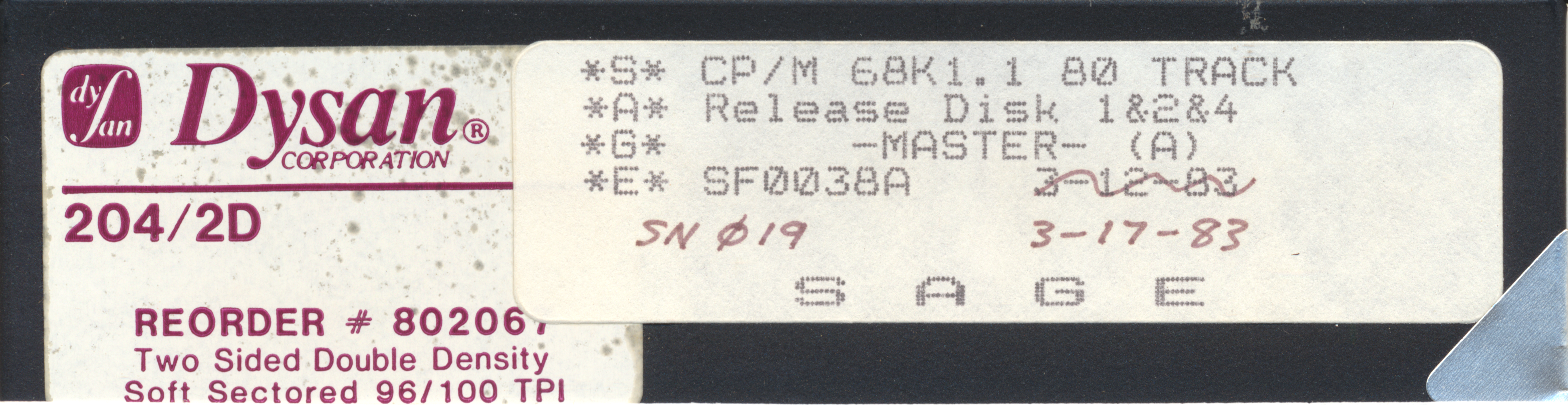 *S* CP/M 68K1.1 80 TRACK *A* Release Disk 1&2&4 *G* -MASTER- (A) *E* SF0038A…