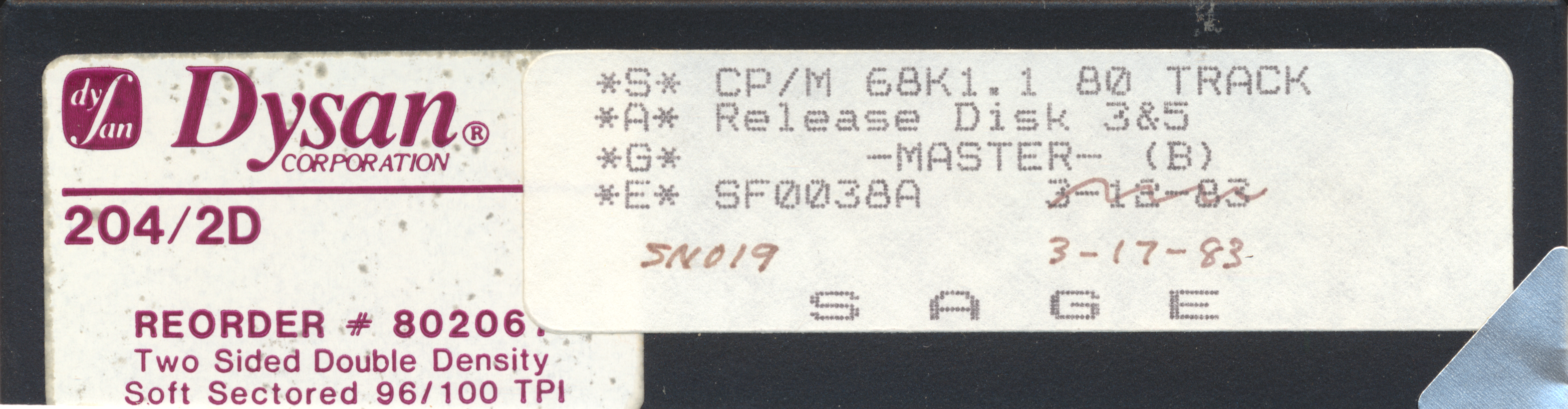 *S* CP/M 68K1.1 80 TRACK *A* Release Disk 3&5 *G* -MASTER- (B)_ *E* SF0038A…