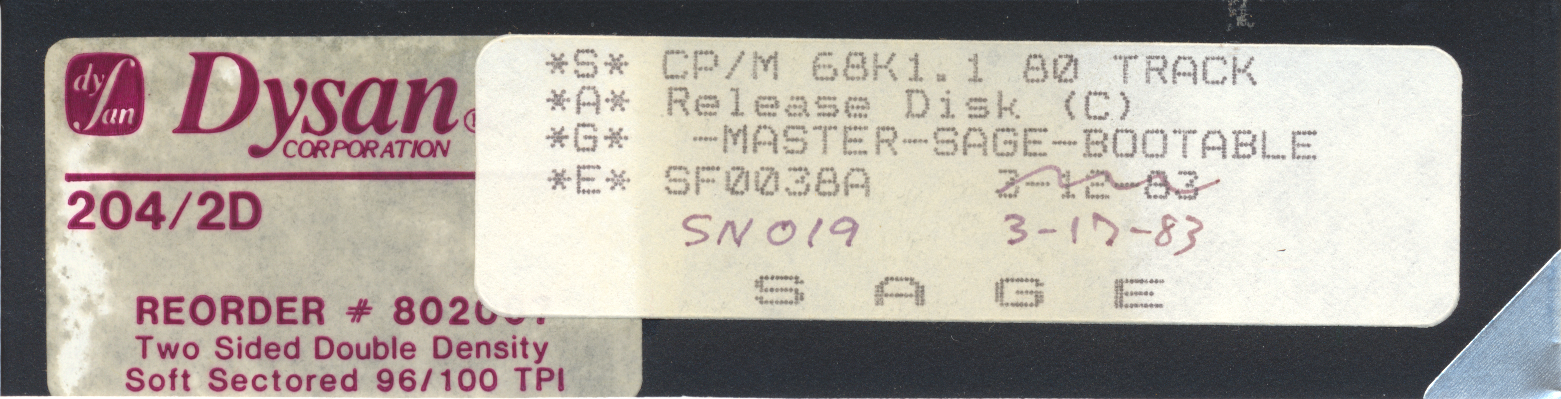 *S* CP/M 68K1.1 80 TRACK *A* Release Disk (C) *G* -MASTER-SAGE-BOOTABLE *E*…