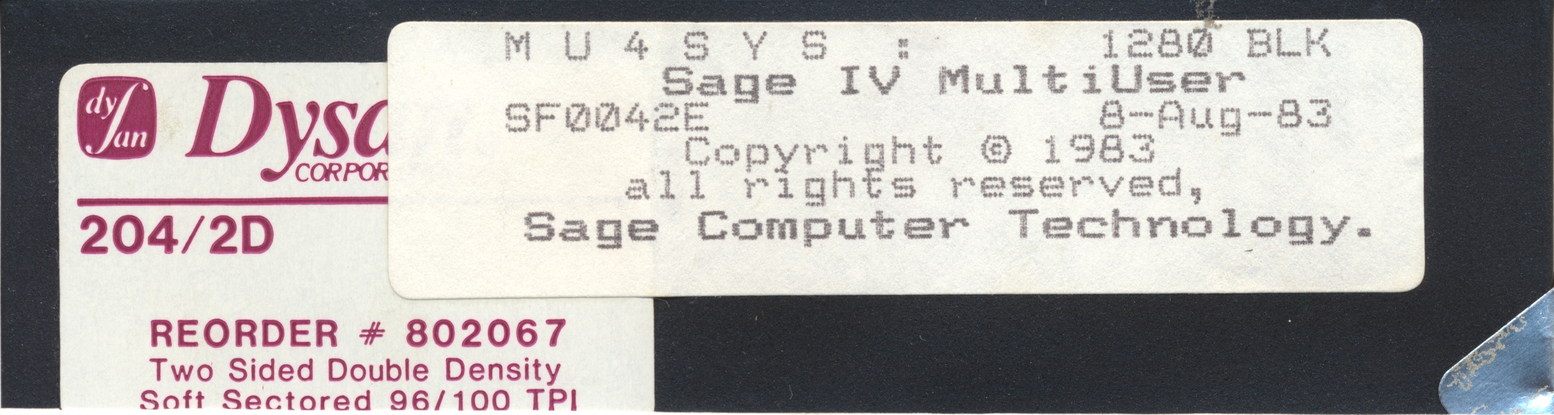 M U F 4 S Y S : 1280 BLK Sage IV MultiUser SF0042E 8-Aug-83 Copright © 1983…