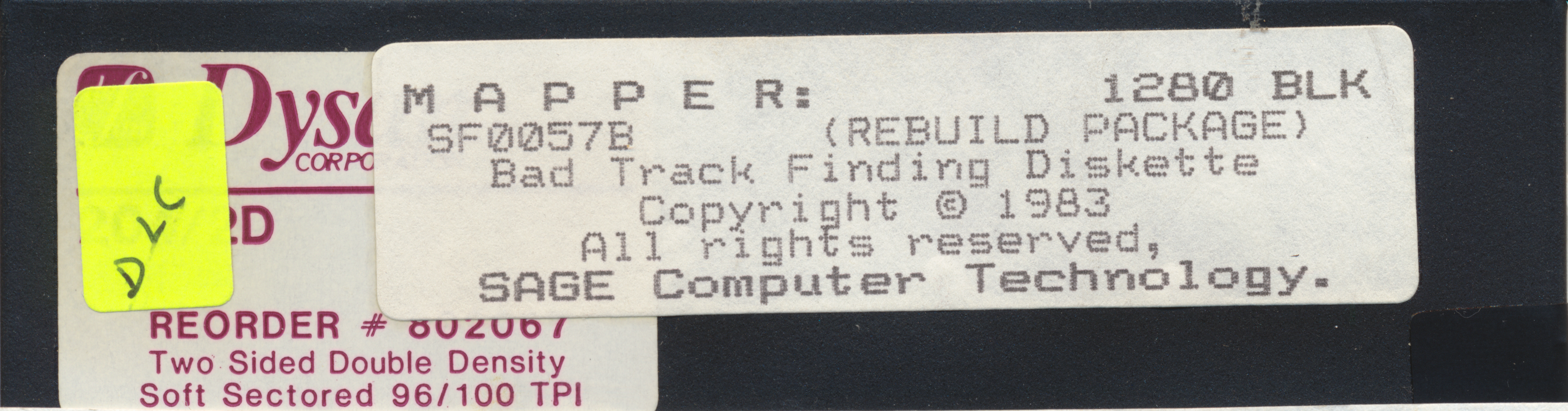 M A P P E R: 1280 BLK SF0057B (REBUILD PACKAGE) Bad Track Finding Diskette…