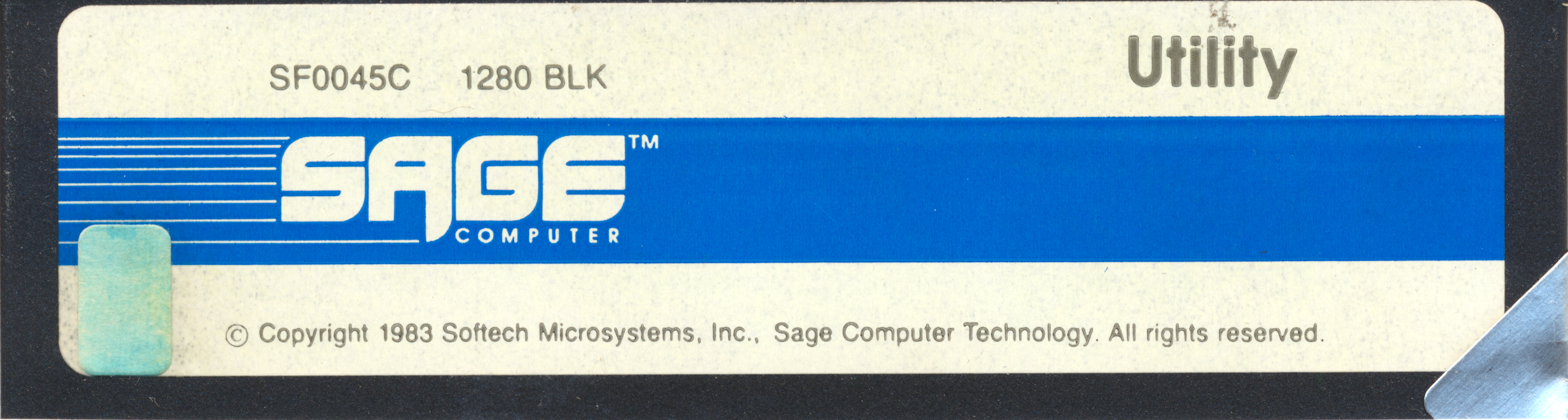 SF0045C 1280 BLK Utility © Copyright 1983 Softech Microsystems, Inc. Sage…