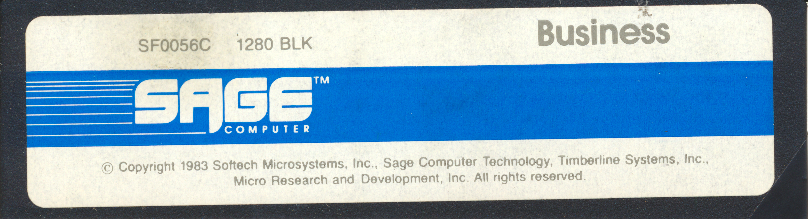 SF0056C 1280 BLK Business © Copyright 1983 Softech Microsystems, Inc. Sage…