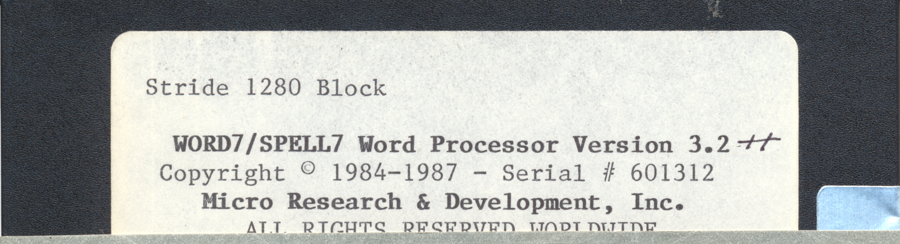 Stride 1280 Block WORD7/SPELL7 Word Prcoessor Version 3.2++ Copyright ©…