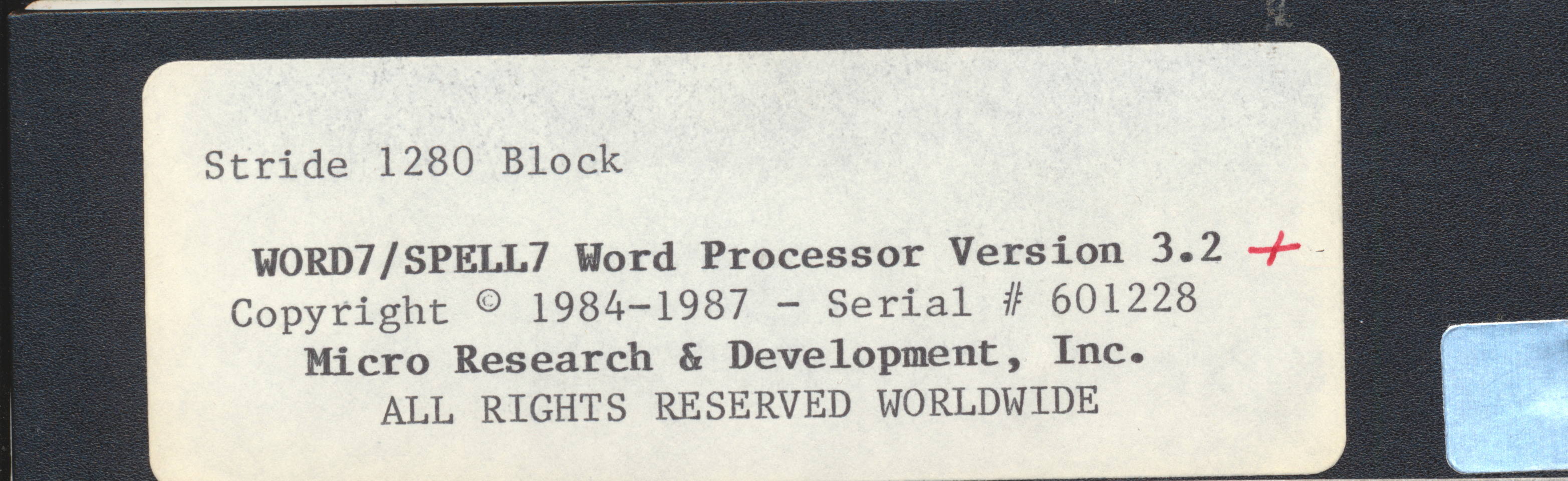 Stride 1280 Block WORD7/SPELL7 Word Prcoessor Version 3.2+ Copyright ©…