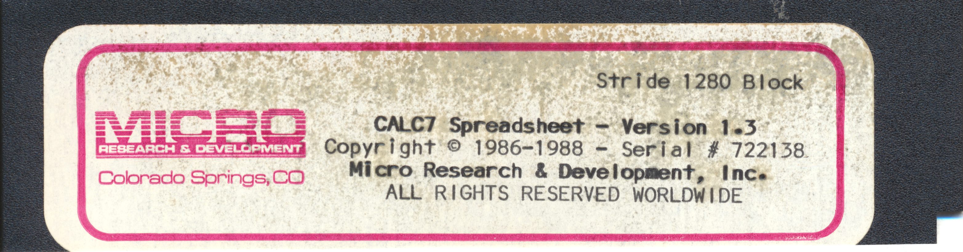 Stride 1280 Block CALC7 Spreadsheet - Version 1.3 Copyright © 1986-1988…