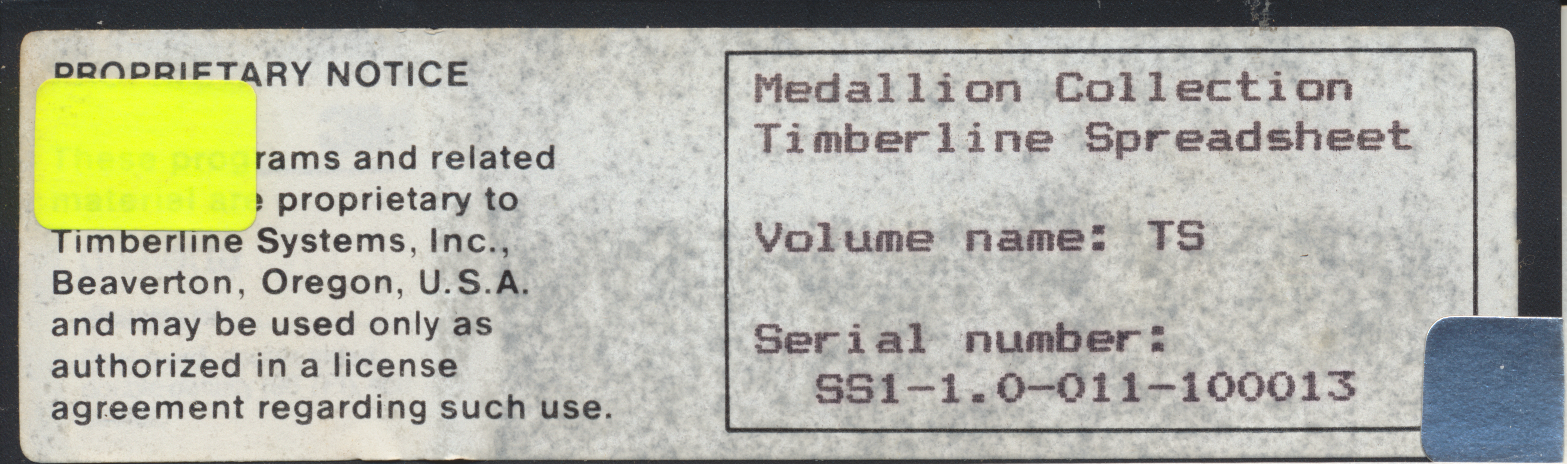 Medallion Collection Timberline Spreadsheet Volume name: TS Serial number:…