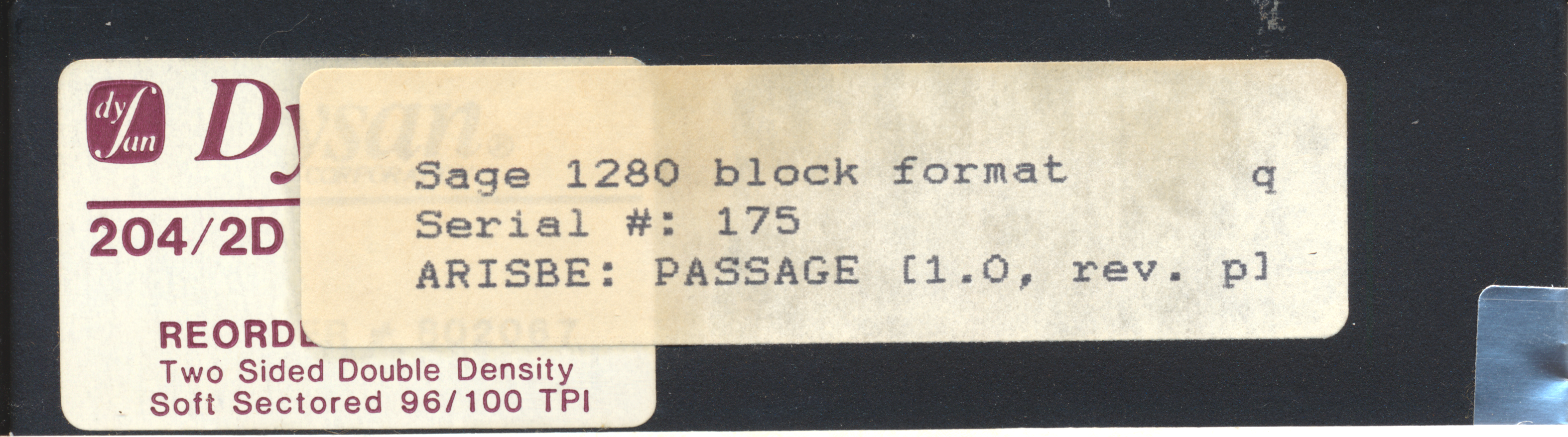 Sage 1280 block format q Serial #: 175 ARISBE: PASSSAGE (1.0, rev. p)
