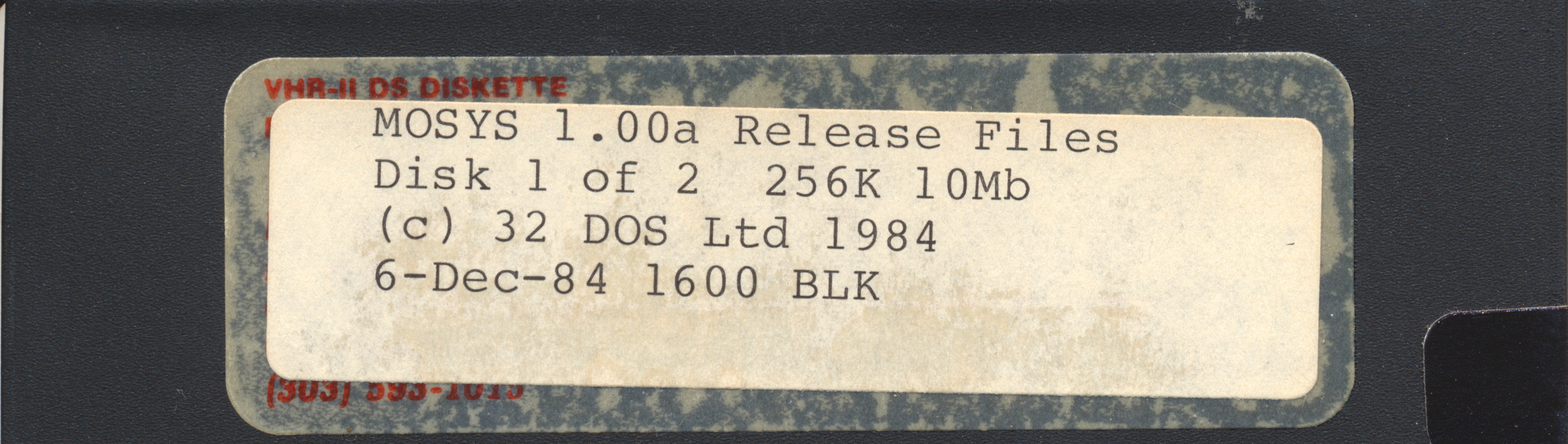 MOSYS 1.00a Release Files Disk 1 of 2