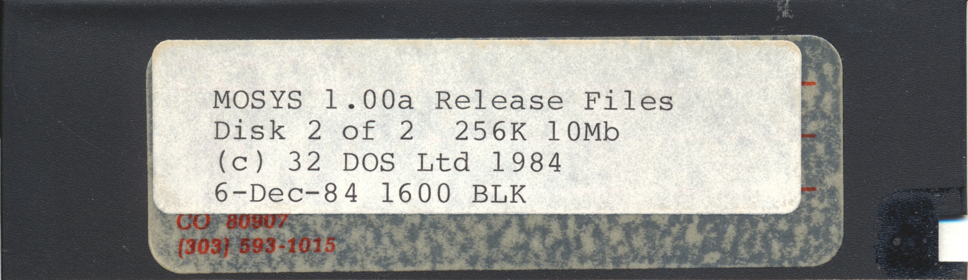 MOSYS 1.00a Release Files Disk 2 of 2
